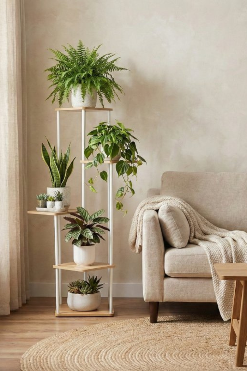 Vysoký stojan na 5 květin Rimoza – 30 × 30 × 106 cm